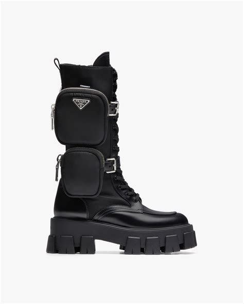 prada monolith brushed rois leather and nylon boots